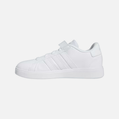 Adidas Grand Court Elastic Lace And Top Strap Kids Unisex Shoes (4-7 YEAR) -Cloud White/Cloud White/Grey One