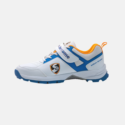 SG CENTURY 6.0 Rubber Spikes Men's Cricket Shoes -White/Royal Blue/Orange