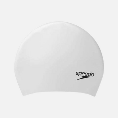 Speedo Plain Flat Silicone Adult Swim Long Hair Cap -Silver