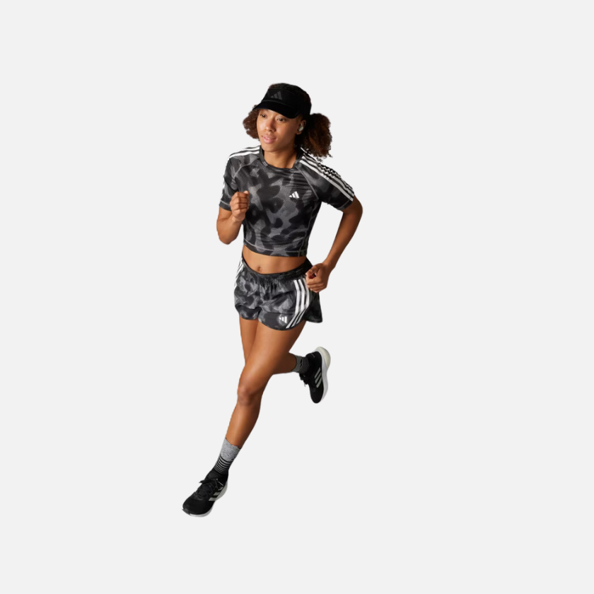 Adidas Own The Run 3 Stripes Allover Print Women's Running T-shirt - Grey Four/Grey Six/Carbon/Black