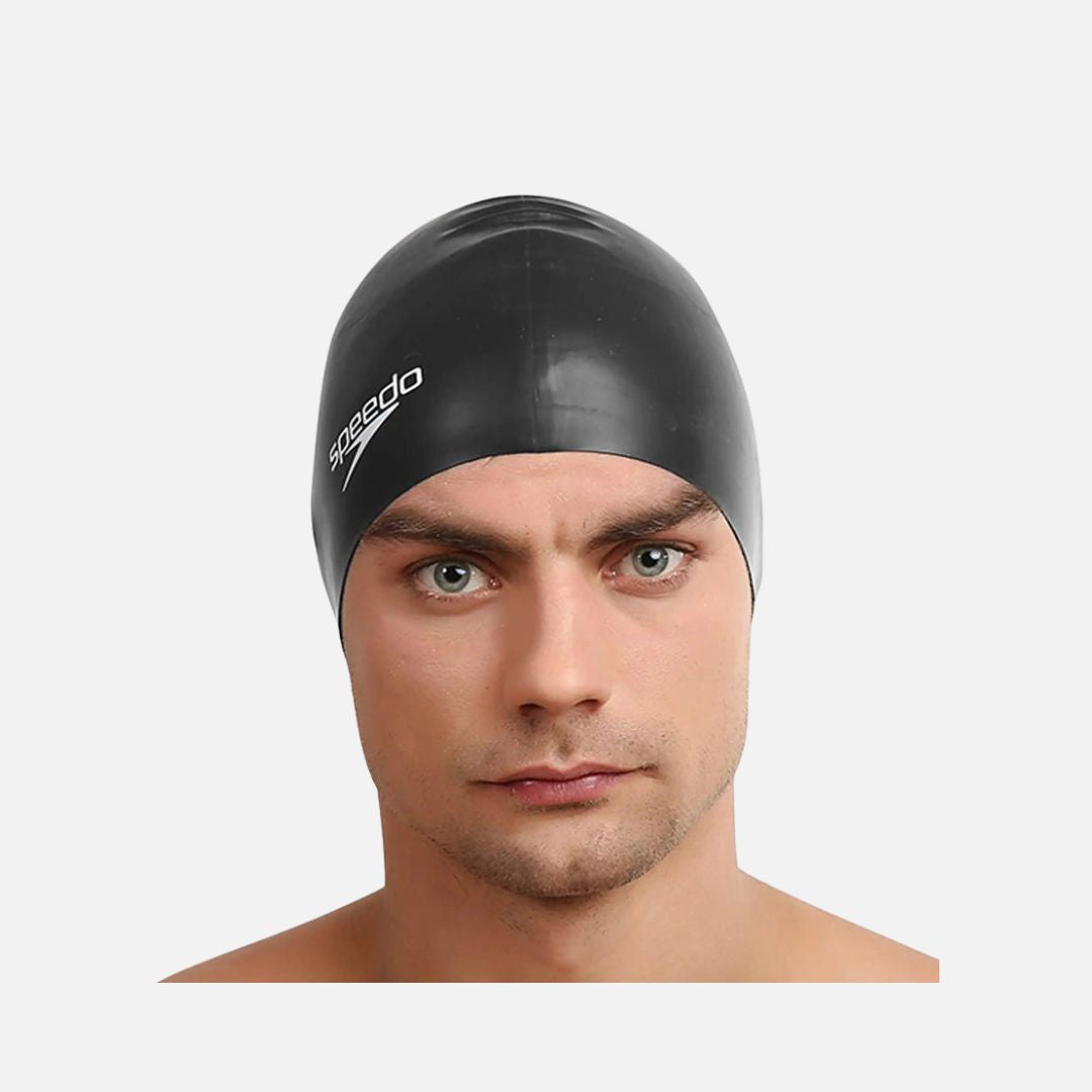 Speedo Unisex Flat Silicone Swim Cap For Men and Women - Black
