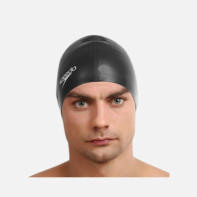 Speedo Unisex Flat Silicone Swim Cap For Men and Women - Black