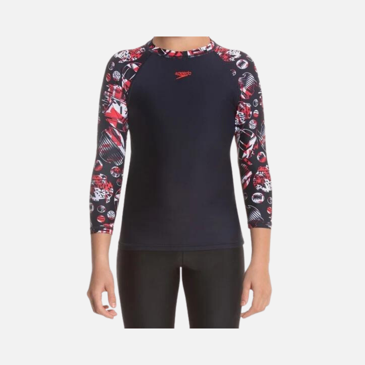 Speedo Glitchamp Allover Long Sleeve Sun Top - Navy/Lava Red/White