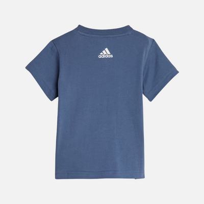 Adidas Essentials Lineage Organic Cotton Kids Unisex T-shirt and Shorts Set (0-4 Year) -Preloved Ink/Semi Green Spark