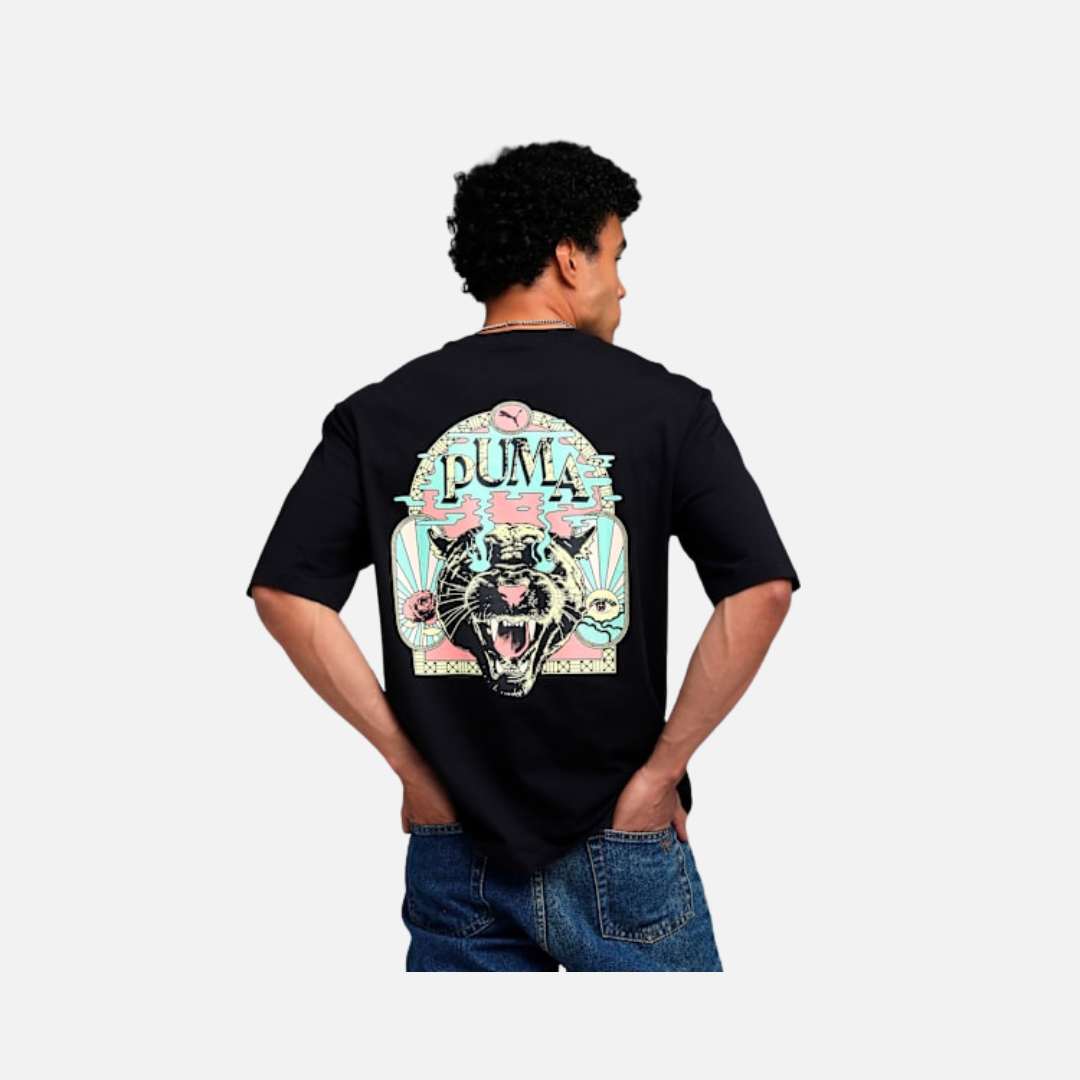 Puma Graphic Printed Men's Boxy Cotton T-shirt-PUMA Black
