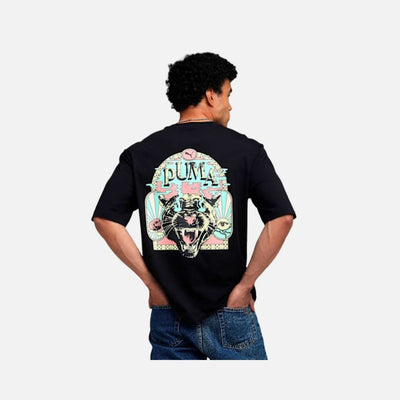 Puma Graphic Printed Men's Boxy Cotton T-shirt-PUMA Black