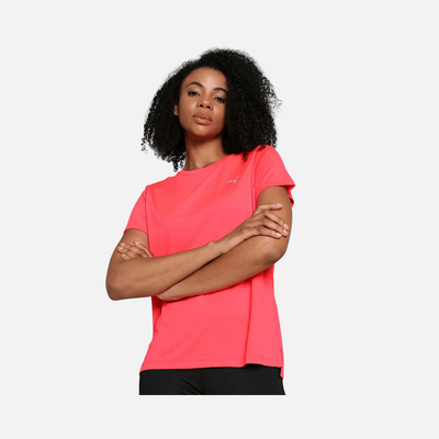 Puma Printed Cotton Round Neck Women's T-Shirt -Fire Orchid