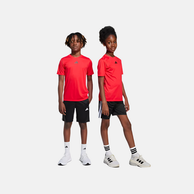 Adidas Train Essentials 3-Stripes Kids Unisex Tee Set (14Year) -Pure Ruby/Black