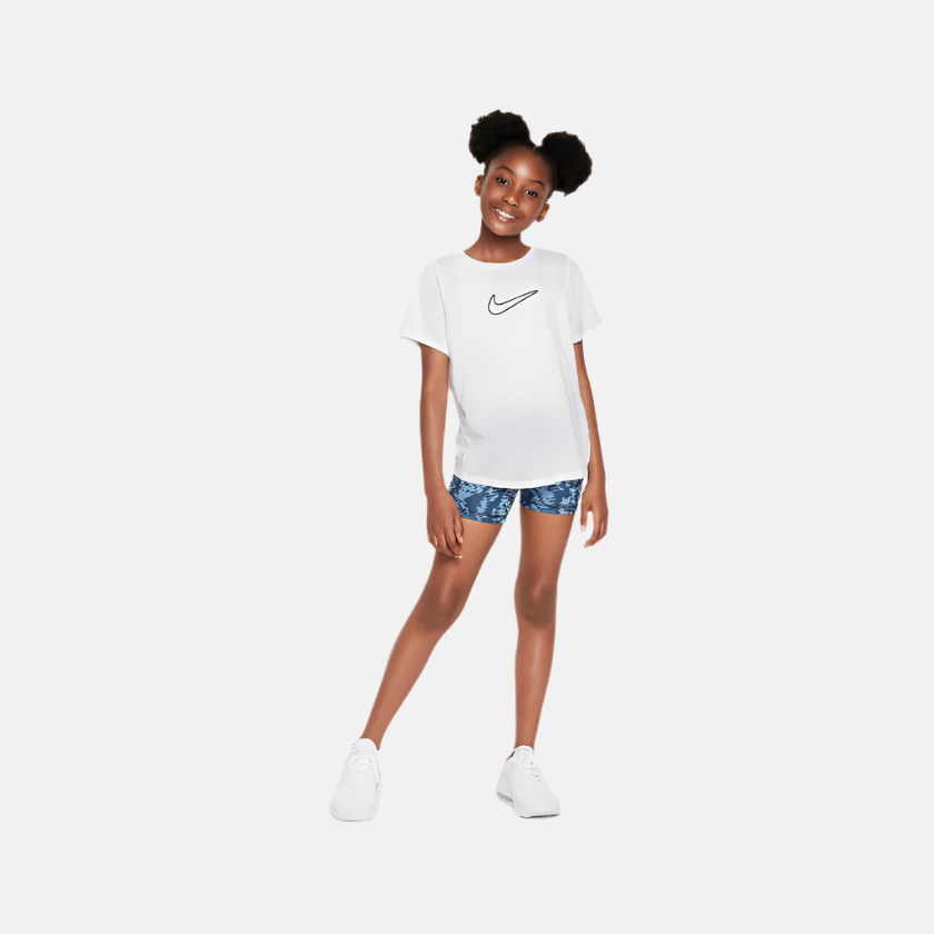 Nike One Fitted Older Kids Girls Dri-FIT Short-Sleeve Top -White/Black