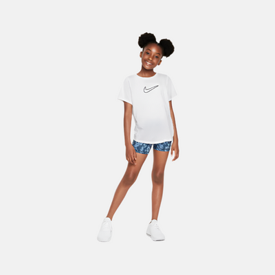 Nike One Fitted Older Kids Girls Dri-FIT Short-Sleeve Top -White/Black