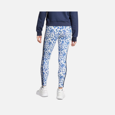 Adidas Essential 3 Stripes Animal Print Women Leggings -Crystal White/Pulse Lime/Semi Lucid Blue