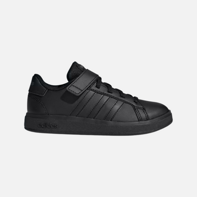 Adidas Grand Court Elastic Lace And Top Strap Kids Unisex Shoes (4-7 YEAR) -Core Black/Core Black/Grey Six