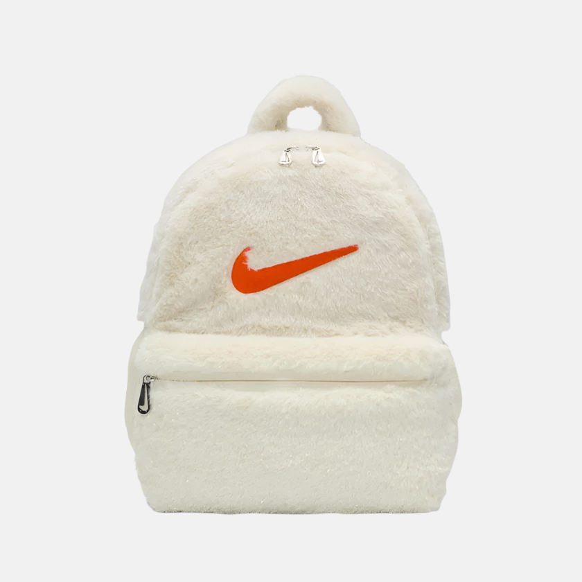 Nike Older Kids' Faux Fur Backpack 11L -Coconut Milk/Coconut Milk/Safety Orange