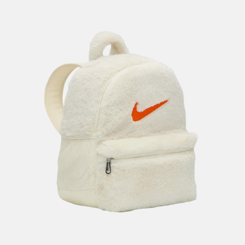 Nike Older Kids' Faux Fur Backpack 11L -Coconut Milk/Coconut Milk/Safety Orange