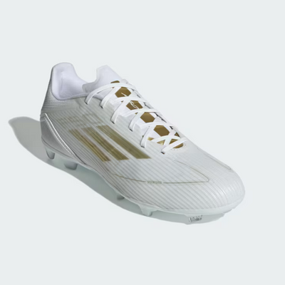 Adidas F50 League Firm/Multi-Ground Men's Football Shoes -Cloud White/Gold Metallic/Cloud White