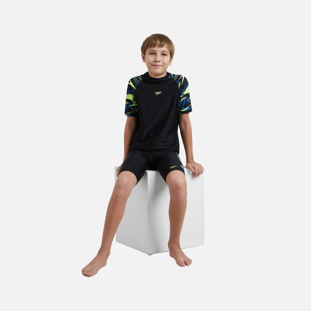 Speedo Boy's Endurance10 Hyperboom Print Short Sleeve Suntop