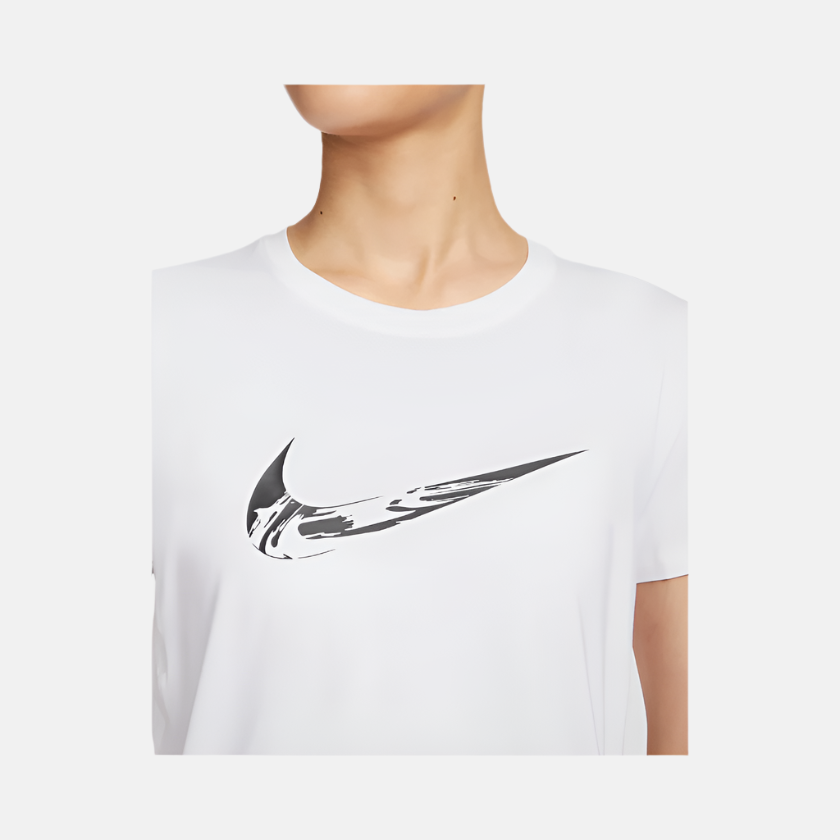 Nike One Dri-FIT Short-Sleeve Graphic Running Women's Top -White/Black