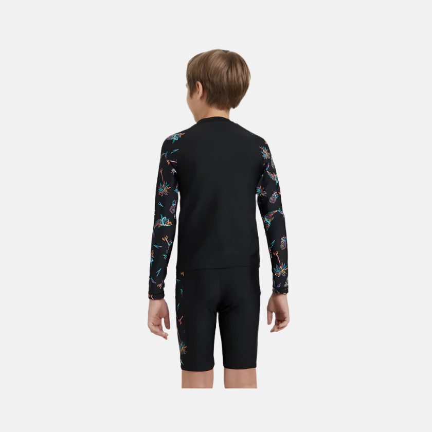 Speedo Endurance10 Digital Print Long Sleeve Boy's Suntop -Black/Anthracite/Arctic Glass