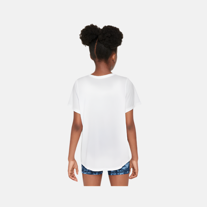 Nike One Fitted Older Kids Girls Dri-FIT Short-Sleeve Top -White/Black