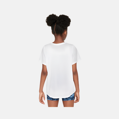 Nike One Fitted Older Kids Girls Dri-FIT Short-Sleeve Top -White/Black