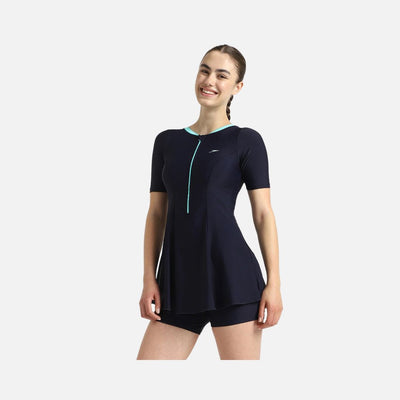 Speedo Women's Endurance10 Closedback Sleeved Swimdress With Boyleg - True Navy & Arctic Glass