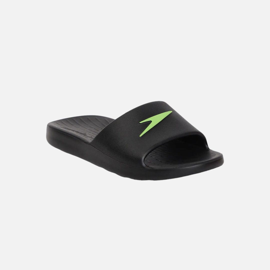 Speed Unisex Junior's Single Colour Slides For Boys and Girls - Black & Atomic Lime