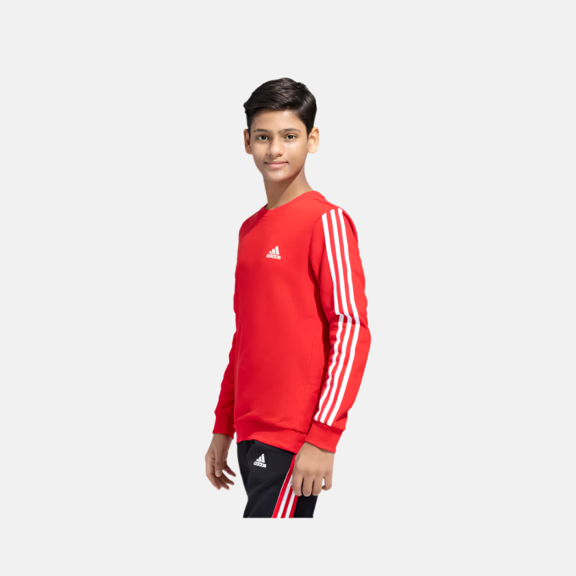 Adidas kids Logo 3 Stripes Fleece Crew Kids Boy Sweatshirt (7-16 Years) -Better Scarlet