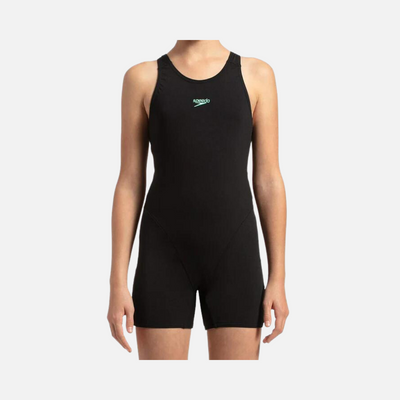 Speedo Girl's Essential Endurance+ Legsuit -Black/Green Glow