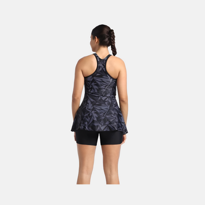 Speedo Hyperboom All Over Printed Racerback Swimdress With Boyleg -Black/Oxid Grey