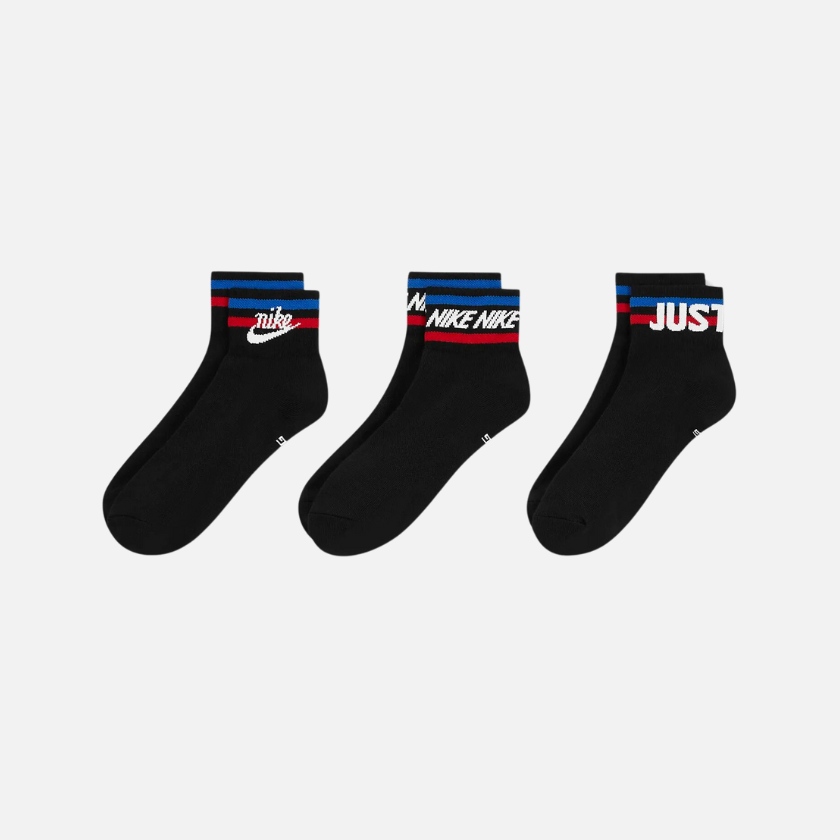 Nike Everyday Essential Ankle Socks (3 Pairs) -Black/White/Game Royal/University Red