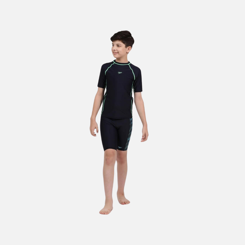 Speedo Short Sleeve Junior Boy Sun Top - True Navy/Green