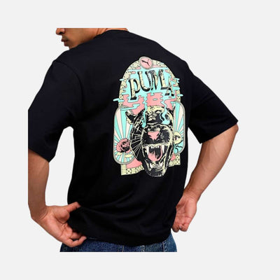 Puma Graphic Printed Men's Boxy Cotton T-shirt-PUMA Black