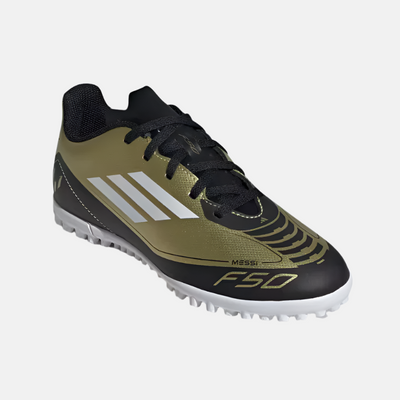 Adidas Messi F50 Club Turf Kids Unisex Football Shoes (8-14 Year) -Gold Metallic/Cloud White/Core Black