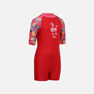 Speedo Essential All In One Printed Kids Unisex Full Body Suit -Risk Red/Summer Yellow