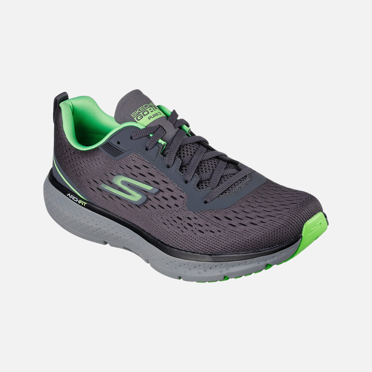 Skechers Go-Run Pure 3 Men's Running Shoes -Charcoal/Lime