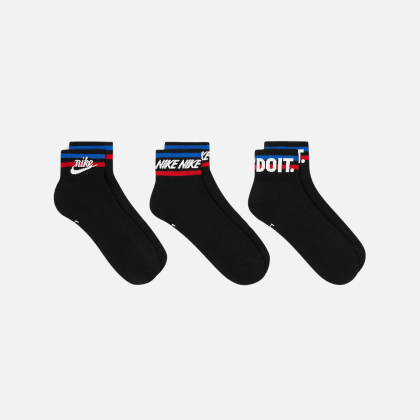 Nike Everyday Essential Ankle Socks (3 Pairs) -Black/White/Game Royal/University Red