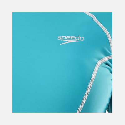 Speedo Solid Long Sleeve RashTop Women Swim-dress -Aquarium/White
