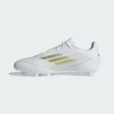 Adidas F50 League Firm/Multi-Ground Men's Football Shoes -Cloud White/Gold Metallic/Cloud White