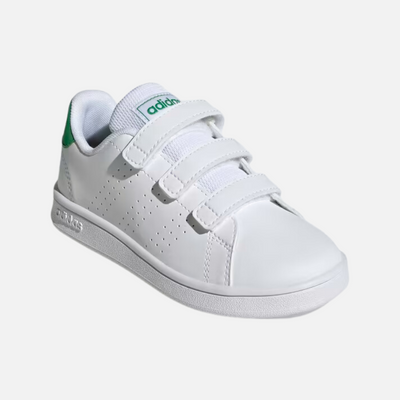 Adidas Advantages Court Lifestle Hook and Loop Kids Unisex Shoes (4-7Year) -Cloud White/Green/Core Black