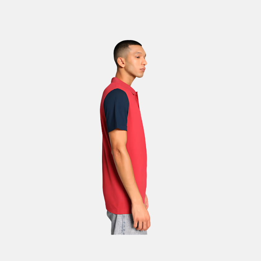 Puma Contrast Sleeve Slim Fit Men's Polo T-shirt -Club Red