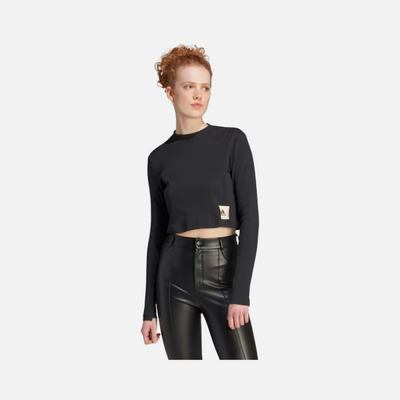 Adidas Lounge Ribbed Crop Long Sleeve Women's T-shirt -Black