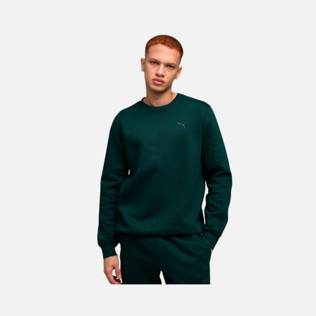 Puma Essentials Elevated Men's Logo Crew Sweatshirt-Green Terrain