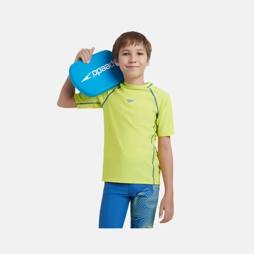 Speedo Enduraflex Short Sleeve Boy's Suntop -Lemon Drizzle/Turkish Sea