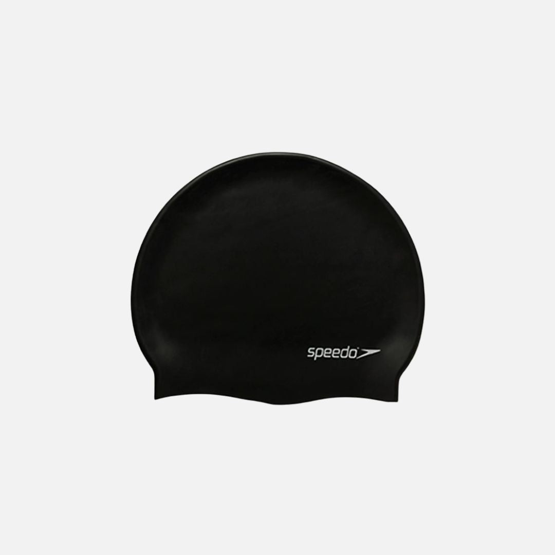 Speedo Unisex Flat Silicone Swim Cap For Men and Women - Black