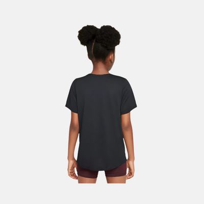 Nike One Fitted Older Kids Girls Dri-FIT Short-Sleeve Top -Black/White