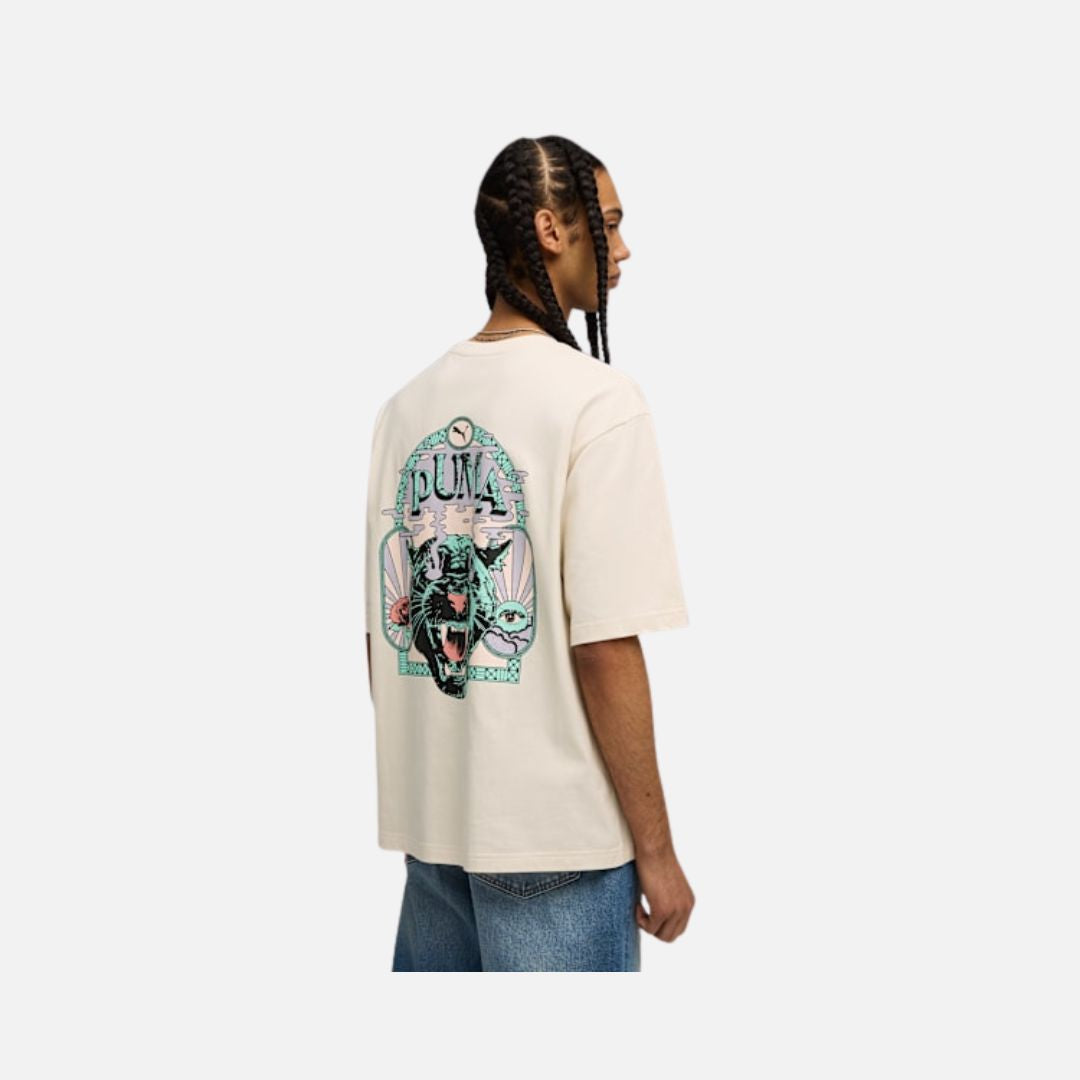 Puma Graphic Printed Men's Boxy Cotton T-shirt-Alpine Snow
