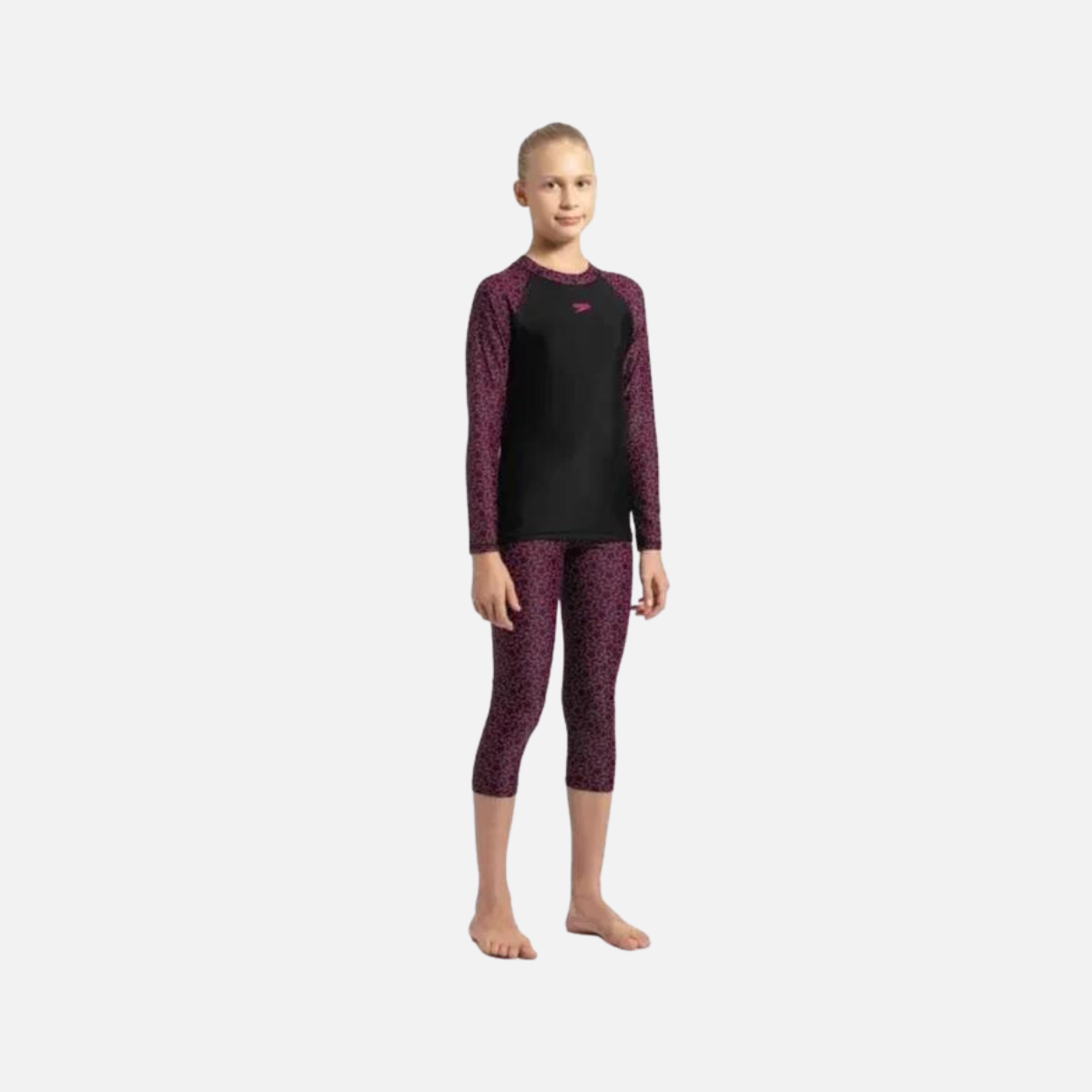 Speedo Girl's Boomstar Long Sleeve Suntop -Black/Electric Pink