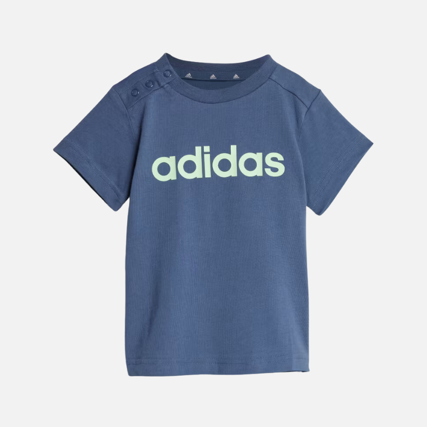 Adidas Essentials Lineage Organic Cotton Kids Unisex T-shirt and Shorts Set (0-4 Year) -Preloved Ink/Semi Green Spark
