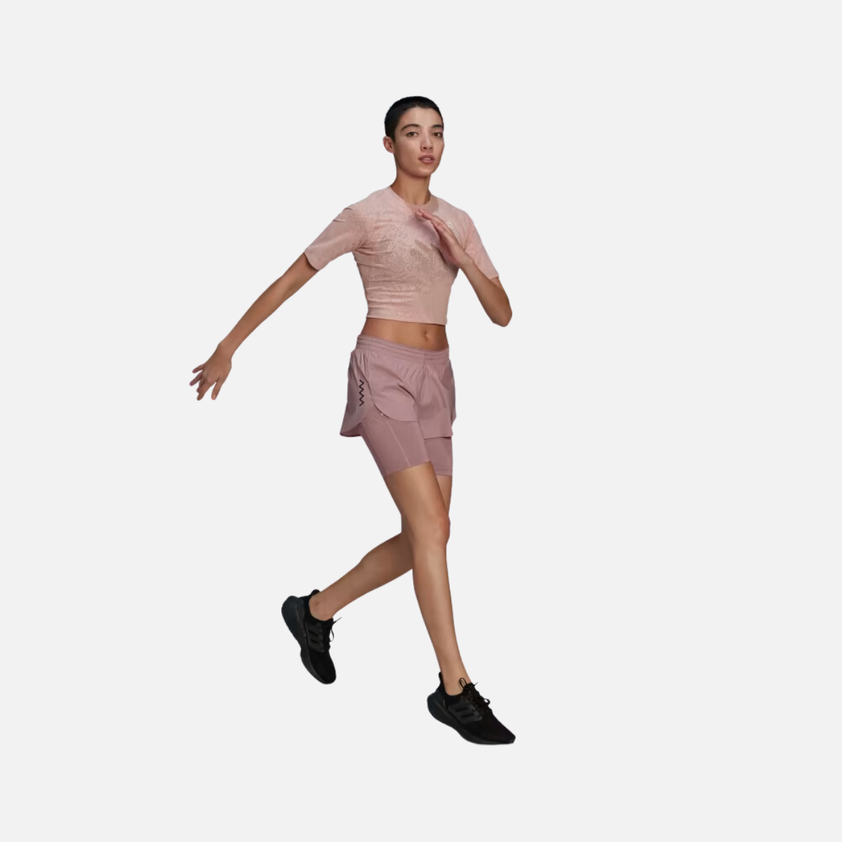 Adidas Run Fast Lace Crop Women's Running T-shirt -Wonder Mauve / Magic Mauve