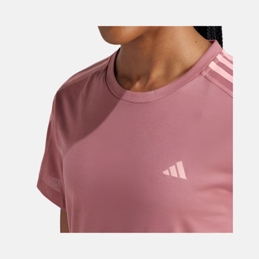 Adidas Own the Run 3-Stripes Women's Running T-shirt -Preloved Crimson